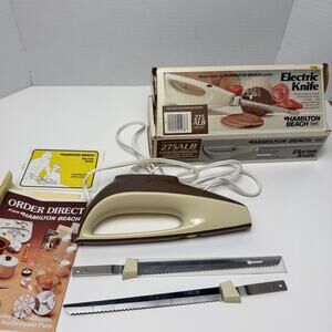 VTG Hamilton Beach 275ALB Electric Knife Almond Brown w Box Blades Retro Kitchen